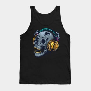 Skull Headphones Halloween Scary Bones Horror Skeleton Tank Top